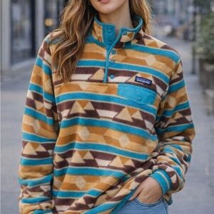 Patagonia Teal, Brown & Mustard Synchilla Fleece Pullover